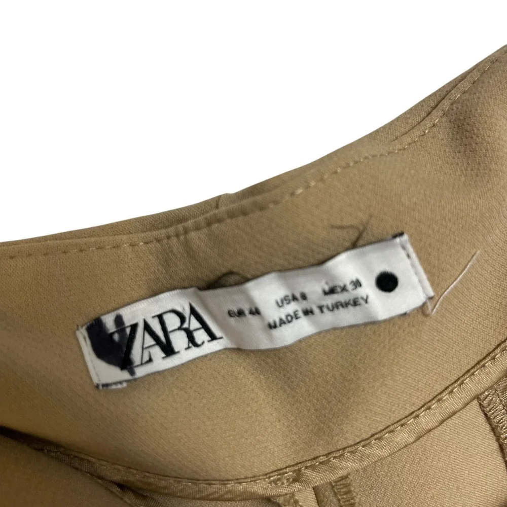 ZARA Womens Camel Tan High Waisted Pleated Tapered‎ Dress Pants Size 8 EUR 40